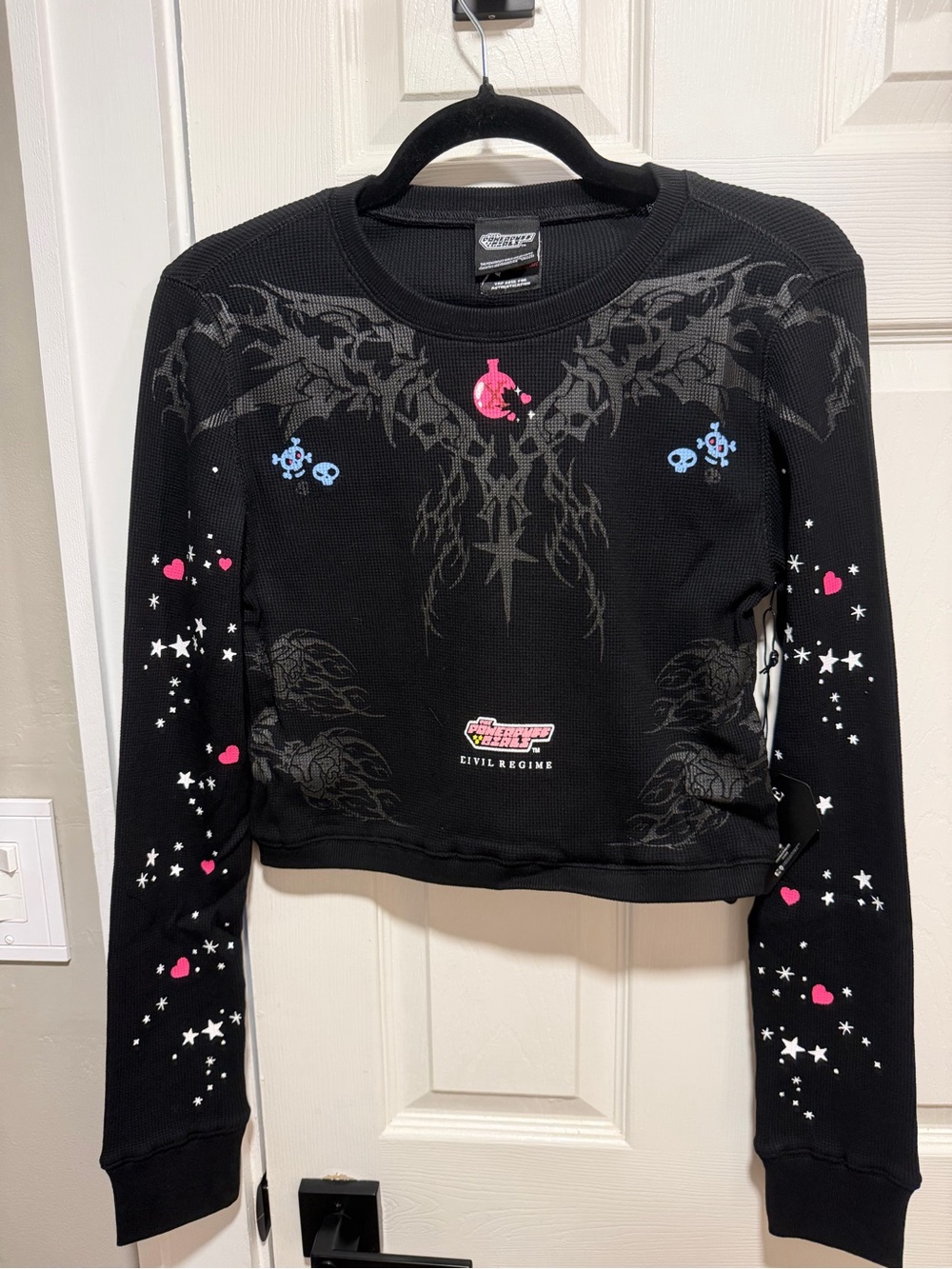Women’s Civil Regime x Powerpuff Girls, Waffle Thermal Shirt, Medium Crop, NWT